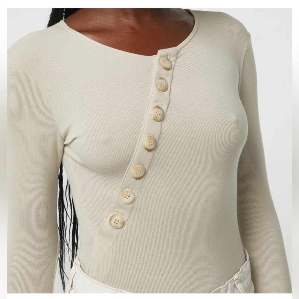 The Line by K Cream Asymmetric Button Bodysuit